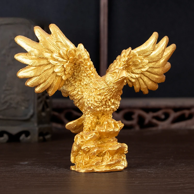 Home Decor Resin - 樹脂製ゴールデンイーグルの置物、家の守護と富の引き寄せ、オフィスの装飾に。