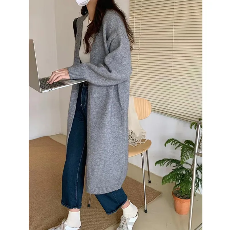 HELIAR Knitted Long Cardigan Sweater Coat Thicken Warm Loose V-Neck Casual Sweater Coat Office Jacket For Women 2024 Fall Winter