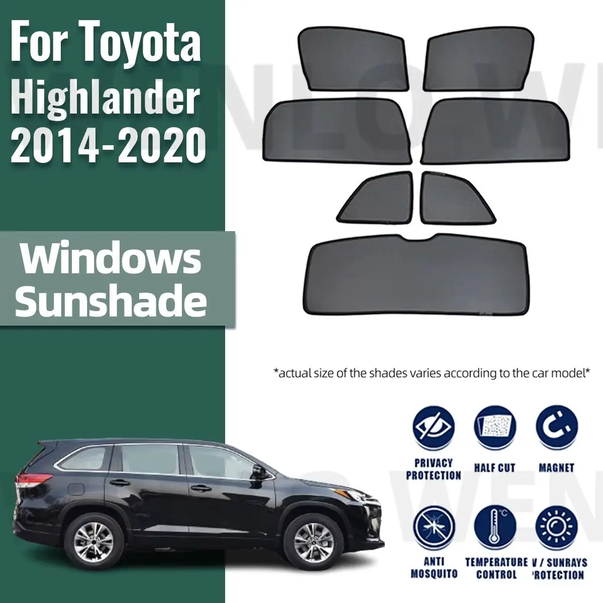 

For Toyota Highlander Kluger XU50 2014-2020 Car Sunshade Front Windshield Magnetic Mesh Curtain Rear Side Window Sun Visor Shade