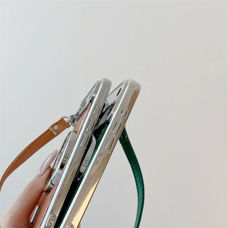 Klassische Emily in Paris Kamera-Handyhülle mit Trageriemen für iPhone Air 17 16 15 14 13 12 Pro Max Plus 17Pro Rosa Leder-Handyhülle – Detail 11
