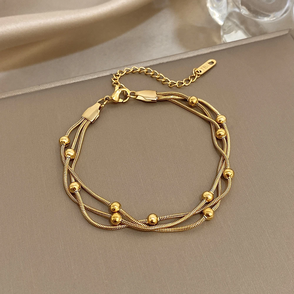 Stainless Steel Layered Bracelets for Women Men Punk Chunky Beads Snake Bone Chain Wrist Chain Party Jewelry Accessories