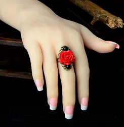 RetroGem Jewelry Gothic Style Adjustable Red Rose Flower Antique Bronze Rings for Women Trendy Vintage Party Wedding Accessories