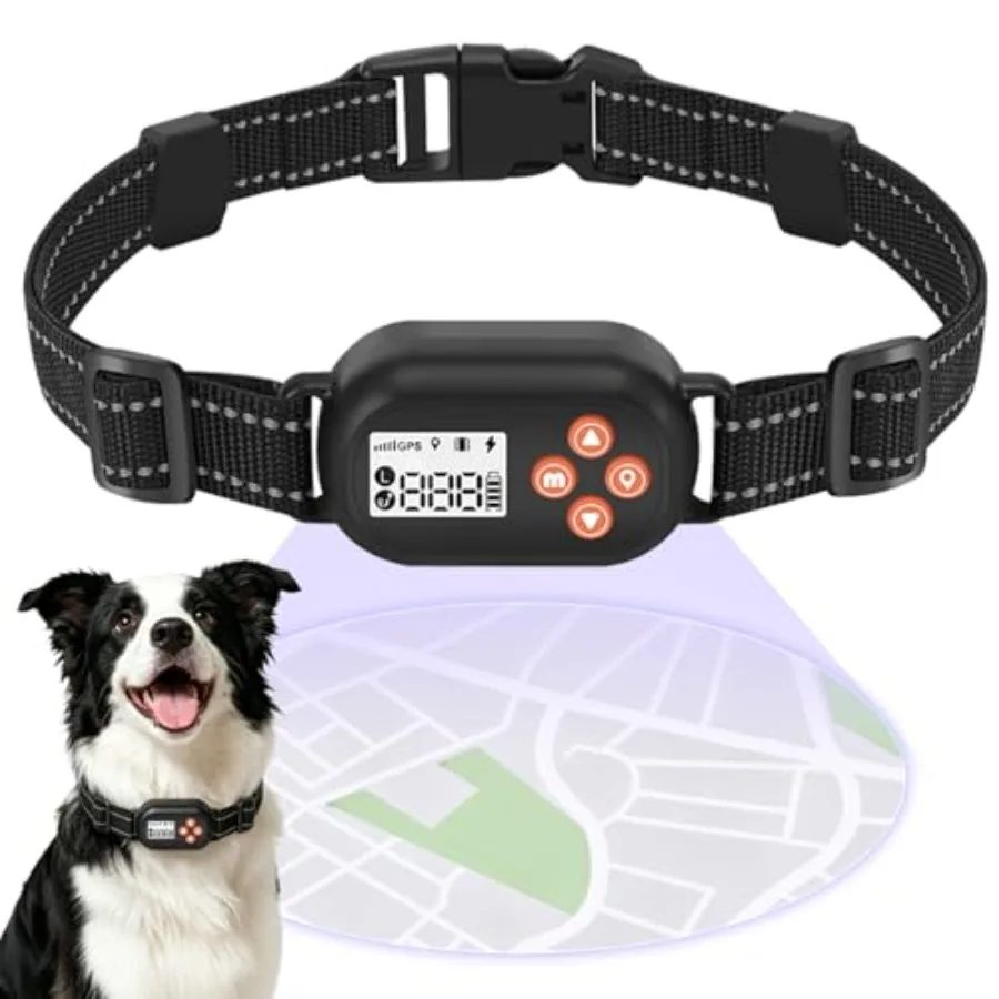 GPS Wireless Dog Fence for Outdoor Use, ABS Plastic, Black, No Subscription Required with Adjustable 25-999 Yards Boundary, IPX