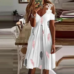 Women's Fashionable Lace V-neck Suspender Dress Summer Casual White Lace Short Skirt