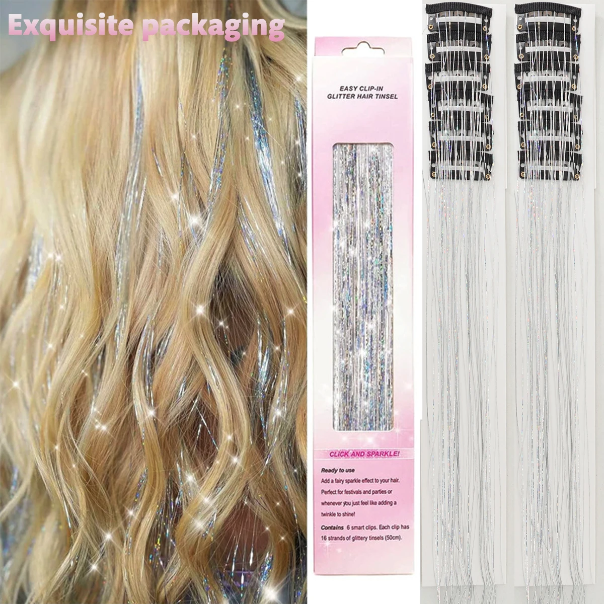 12 قطعة/مجموعة من وصلات الشعر الاصطناعية بمشبك حريري ذهبي، ألوان ملونة، شطبة في شعر مستعار من الألياف المميزة