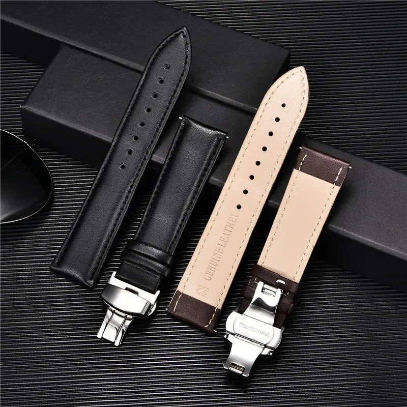 Soft Genuine Leather Watchband with Automatic Buckle Bracelet for Men\'s Watches 18mm 20mm 22mm 24mm Men Women Watch Straps