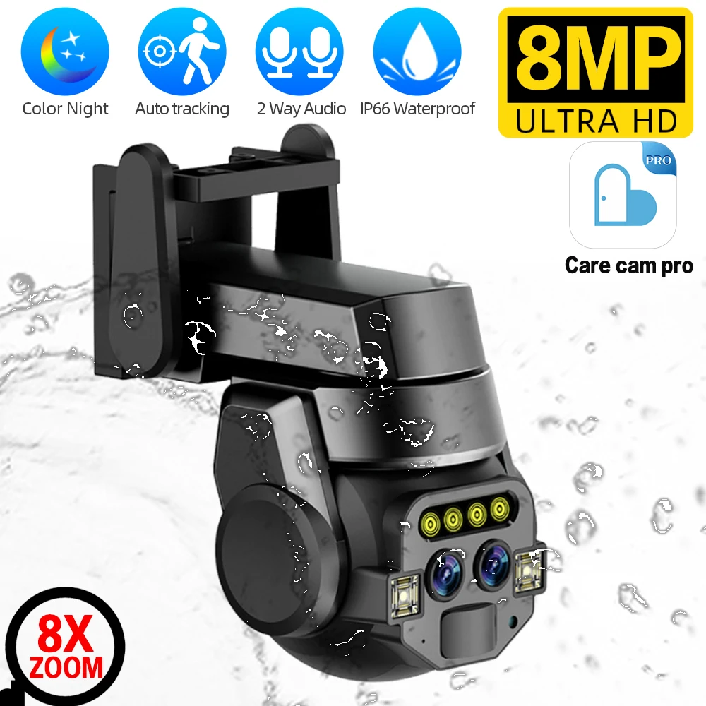 4K في الهواء الطلق AI ذكي واي فاي مجهر 10x البصريات التكبير 8MP عالية الوضوح اللون كاميرا مراقبة للرؤية الليلية IP66 مقاوم للماء