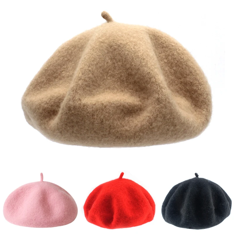 Neue Baby Hut Winter Herbst Warme Wolle Plüsch Nette Candy Einfarbig Mode Baskenmütze Hut Kinder Kinder Beanie Kappe für mädchen