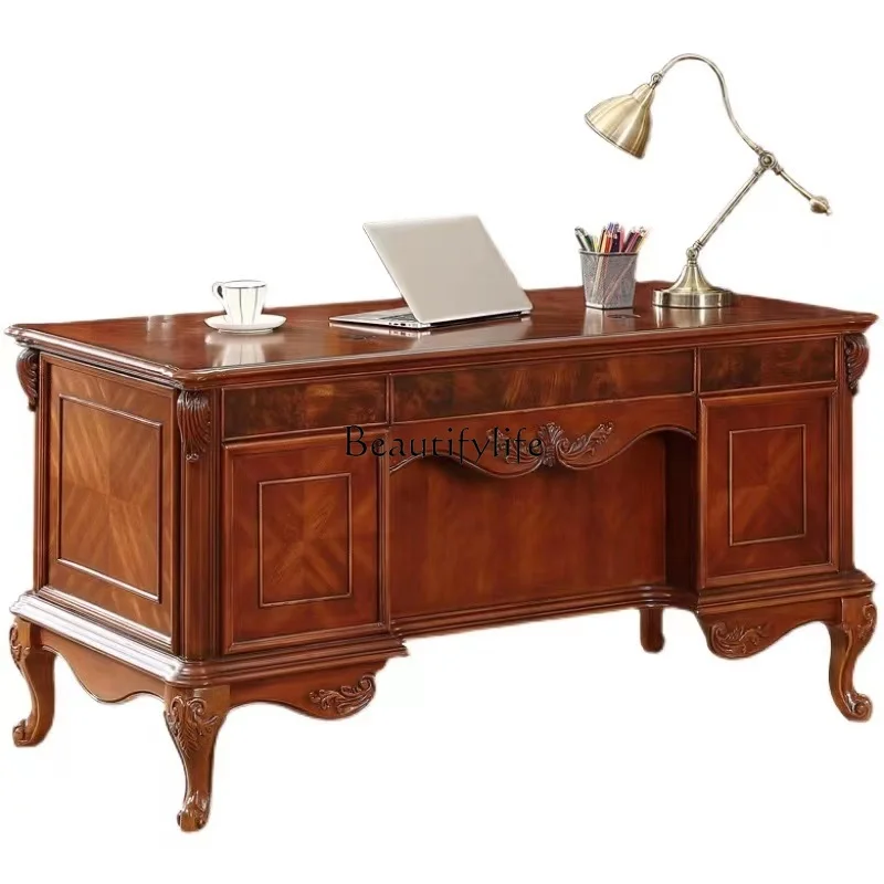 

Solid wood boss desk European retro class desk home writing learning computer