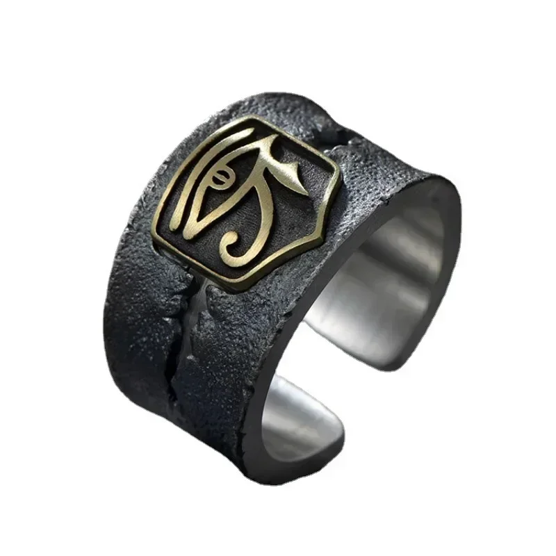 Anillo ajustable de apertura del Ojo de Horus de los antiguos dioses egipcios, joyería de amuleto de la suerte de tendencia Punk para hombres