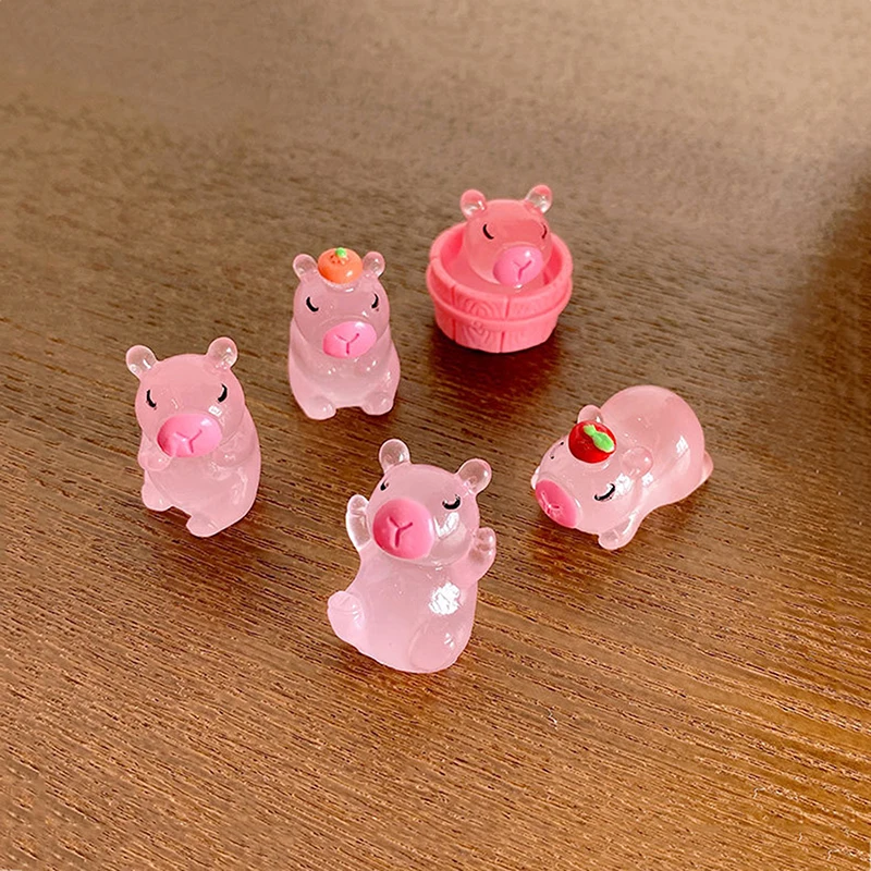 2Pcs Cartoon Luminous Capybara Ornament Cute Animal Ornaments Toys For Micro Garden Landscape DIY Decoration Accessories