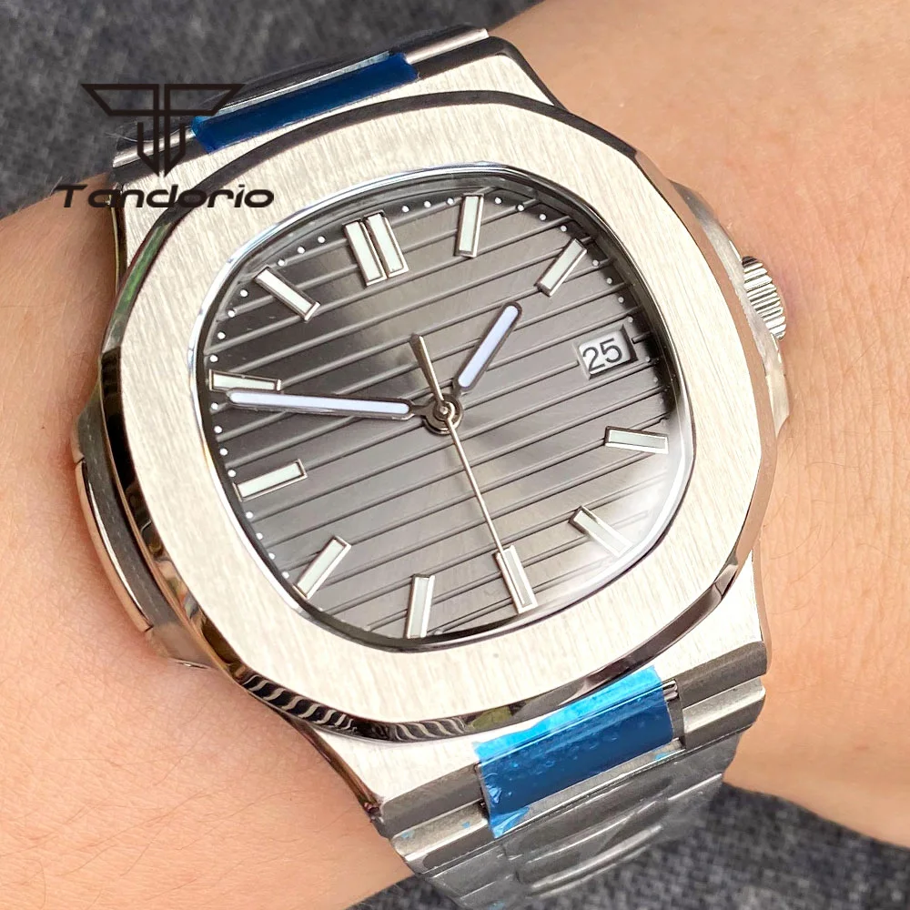 Quadrat Automatische herren Uhr Grau/Blau/Braun/Grün Zifferblatt PT5000 NH35A Miyota Gebürstet Fall Sapphire Glas auto Datum Stahl Armband