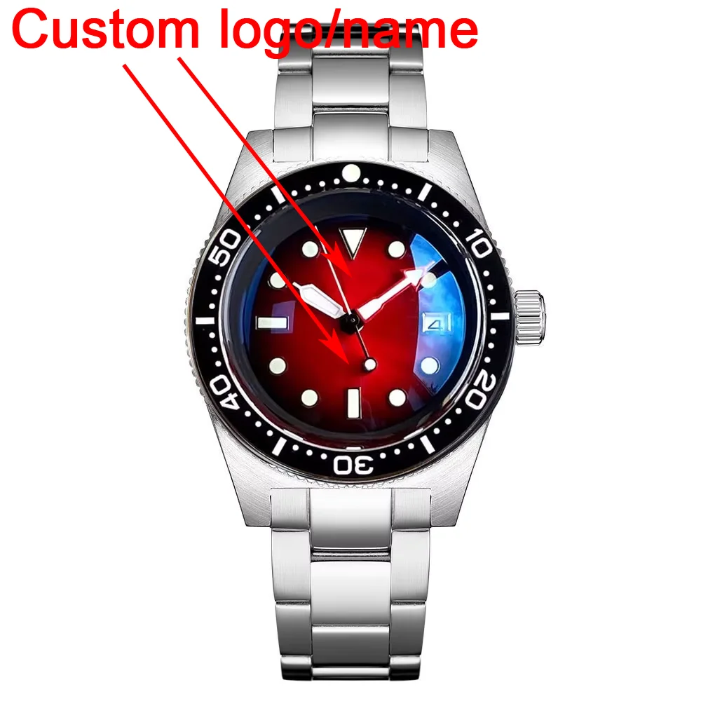 Customized 300m Waterproof Diver 41MM NH35 Automatic Men Wristwatch Ceramic Bezel Sunburst Dial AR Coating Dome Sapphire Crystal
