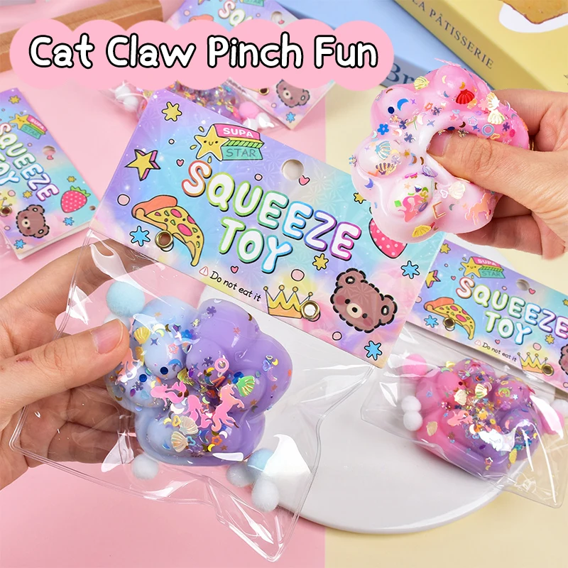 Cartoon Gradient Cat Paw  Squeeze Toy Soft Mochi Toys Cute Slow Rebound Stress Relief Fidget Toys For Children Gifts