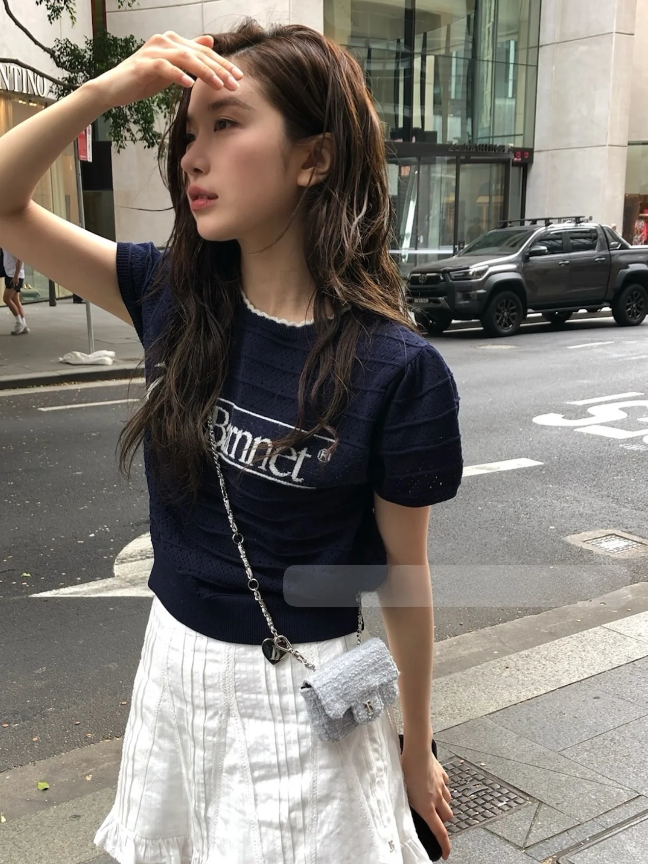 

Lightweight ort Knitted Logo Letter Barnnet Top Dongda Gate Eight Milk Women's Slim Fit round Ne ort Sve T-irt