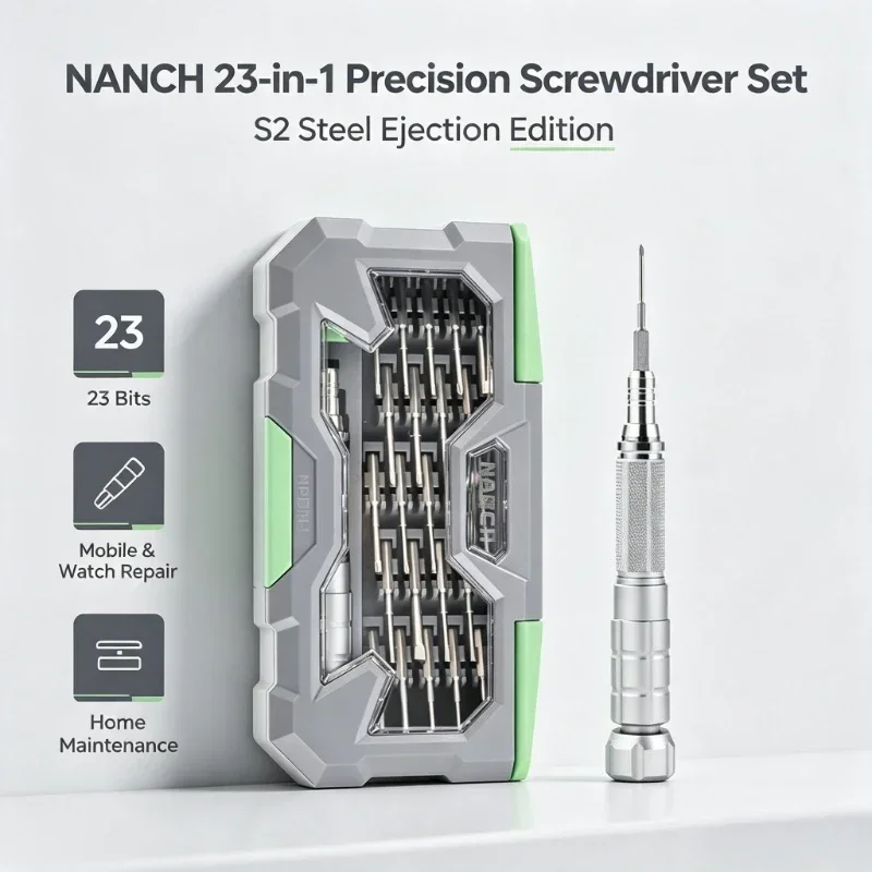 NANCH 23-in-1 Edition Ejection S2 Steel Precision Screwdriver for Mobile Cellphone Watch Repair Tool Home Screwdriver Set
