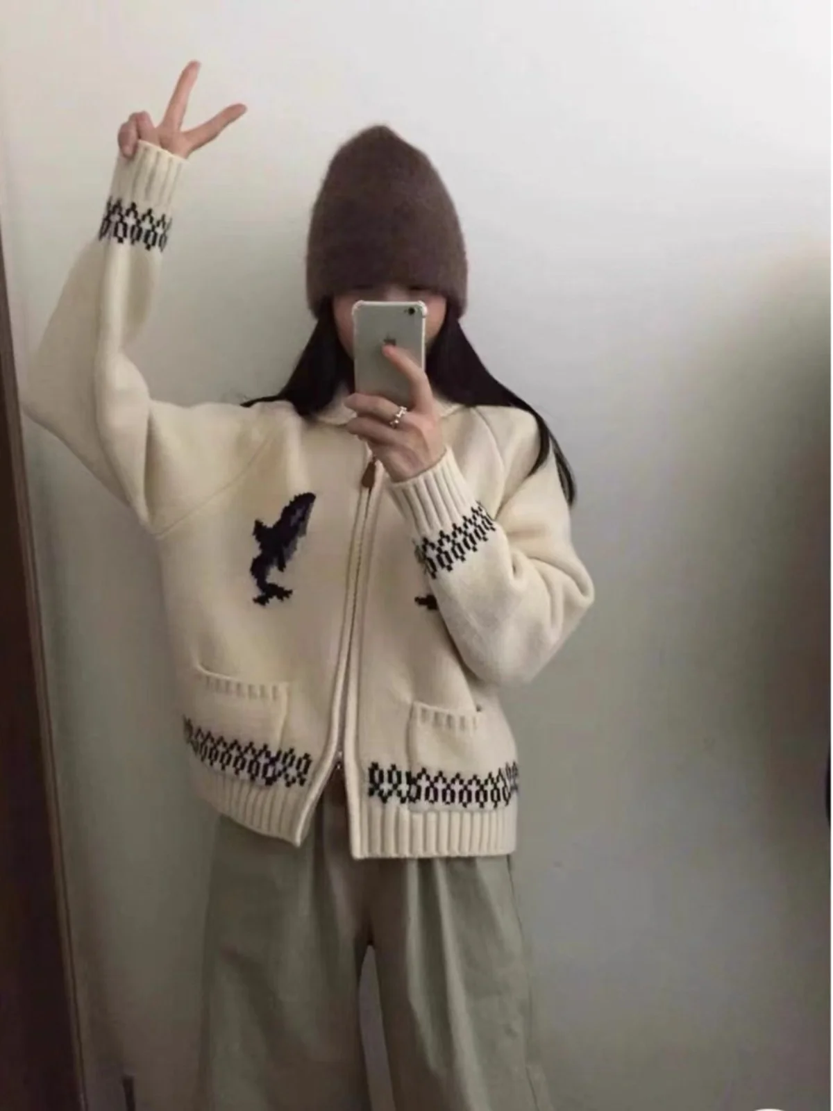 ay We Knit Thiened Knitted Sweater Jaet Double Zipper Loose Lapel New Sle Korean Version Soft Long Sve Warmth