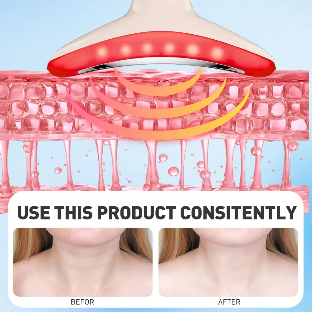 جهاز تدليك الوجه بـ 7 ألوان، أداة نحت الوجه بـ 3 أوضاع، جهاز تدليك للوجه بالرقبة مع حراري