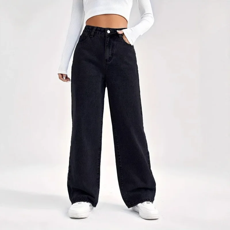 

High Waist Slim Fit Straight Leg Jeans Women's Denim Pants Trousers Fashionable Cotton Stretchless High Waist Straight Tube