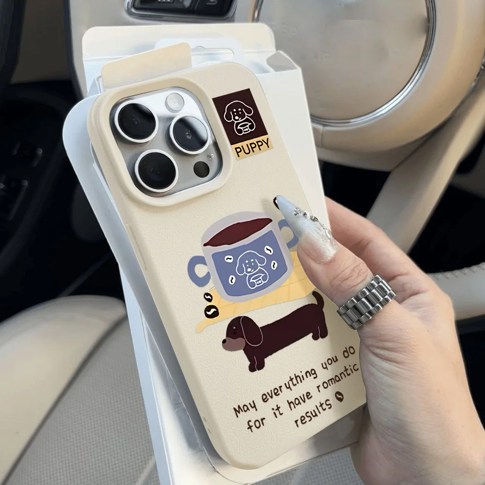 PU Leather Phone Case For iPhone 16 Pro Max Funda iPhone 15 14 Plus 12 13 11 X XR XS Max Cute Cartoon Litchi Pattern Soft Cover