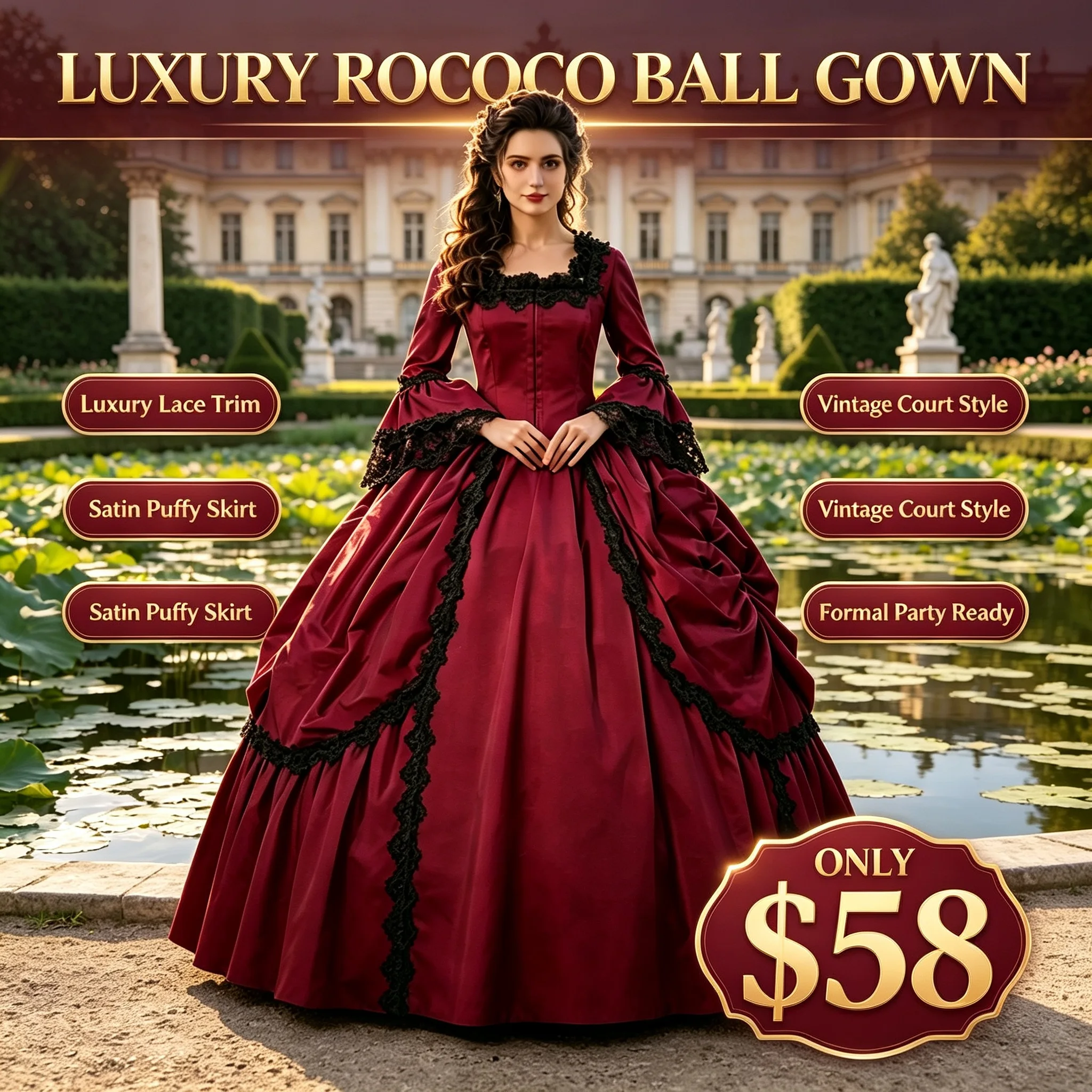 Marie Antoinette Masked Ball Gown Long Sleeve D Party Long Dress Women's Fashion Rococo Ball Gown Victorian Masquerade Dress