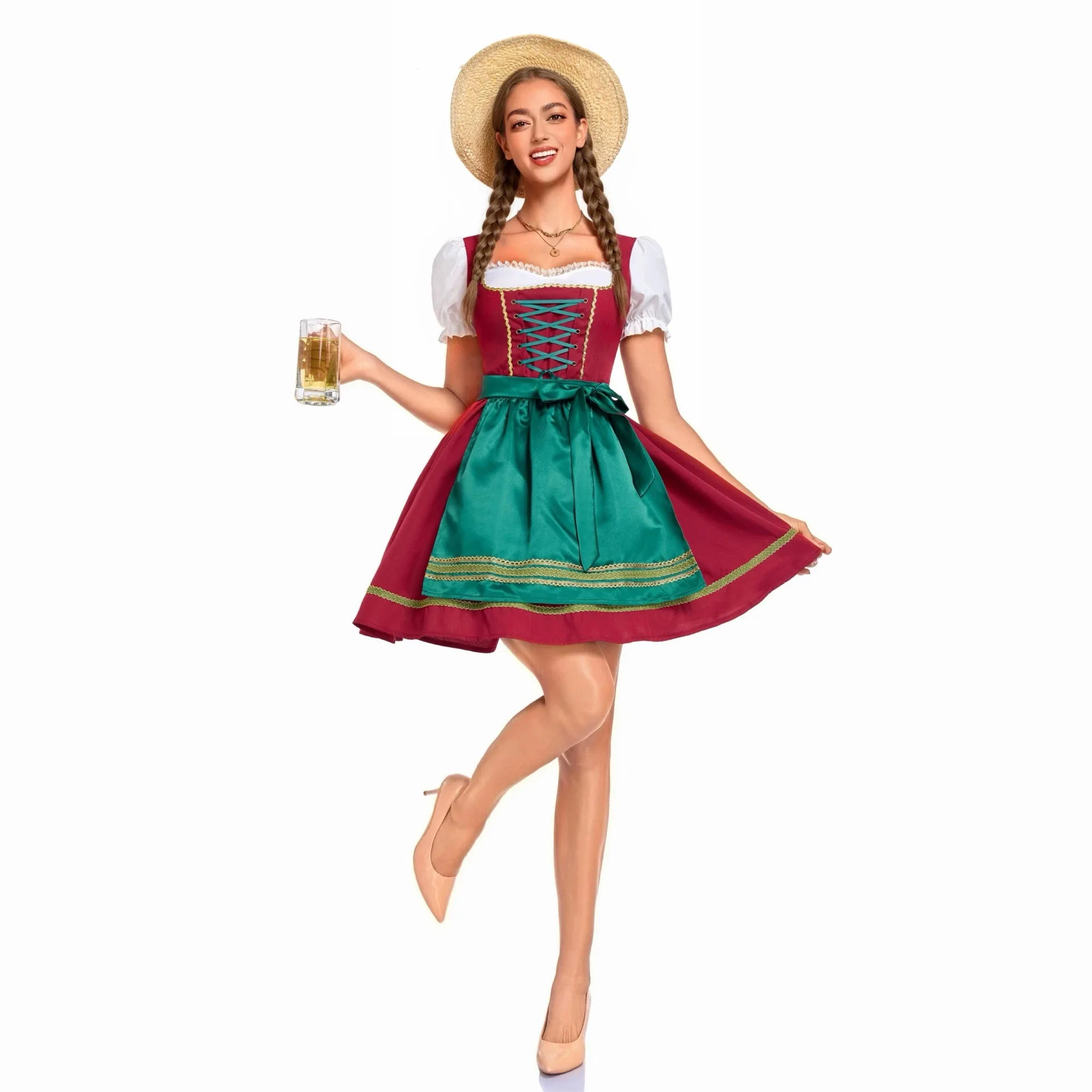 Oktoberfest Bavarian Dress Munich Maid Outfit Farm Countryside Women Traditional German Apron  Vintage Ethnic Wear Party Dress