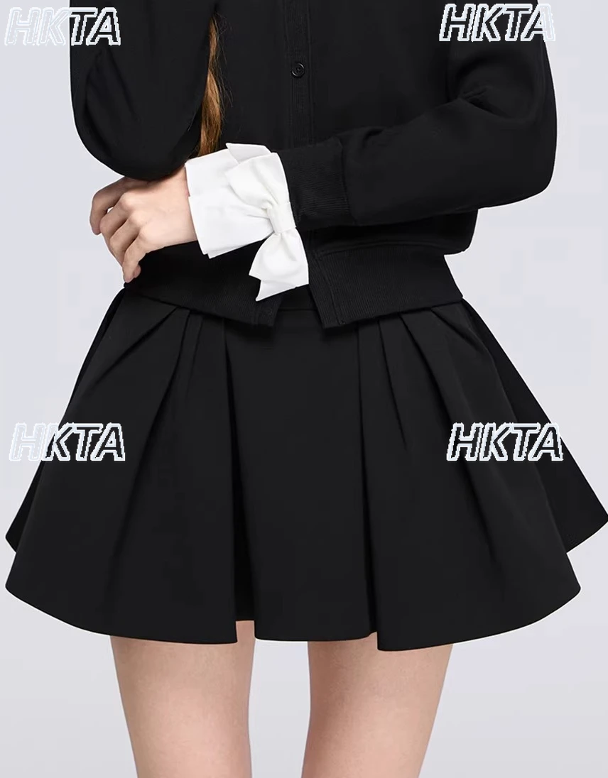 

Japanese Winter Three Dimensional Fluffy Mini Skirt Sweet Commuting Versatile High Waist Thin A Word Pleated Black Skirts Women