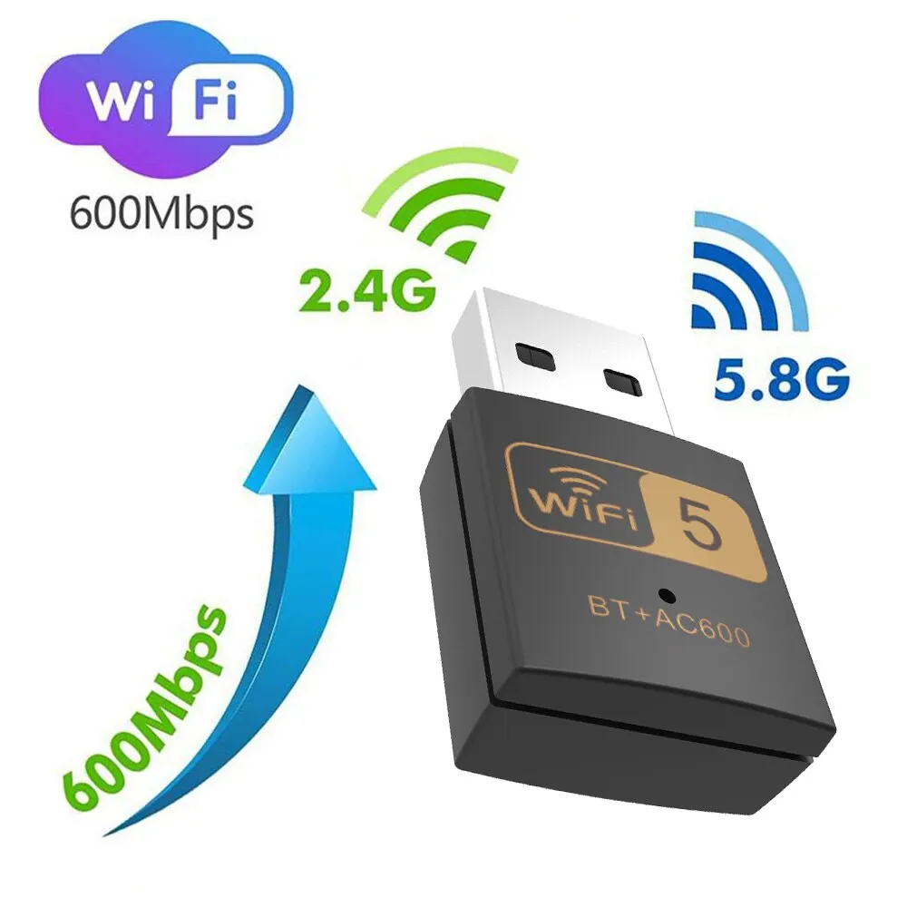 Pix-link UAC10 adaptor USB nirkabel, adaptor USB nirkabel High-Gain 600Mbps, Dongle Bluetooth kompatibel dengan adaptor Wifi USB nirkabel