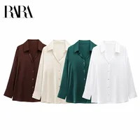 RARA-camisa de satén decorada con botones para mujer, camisa de manga larga en forma de V, Tops informales versátiles, primavera 2025