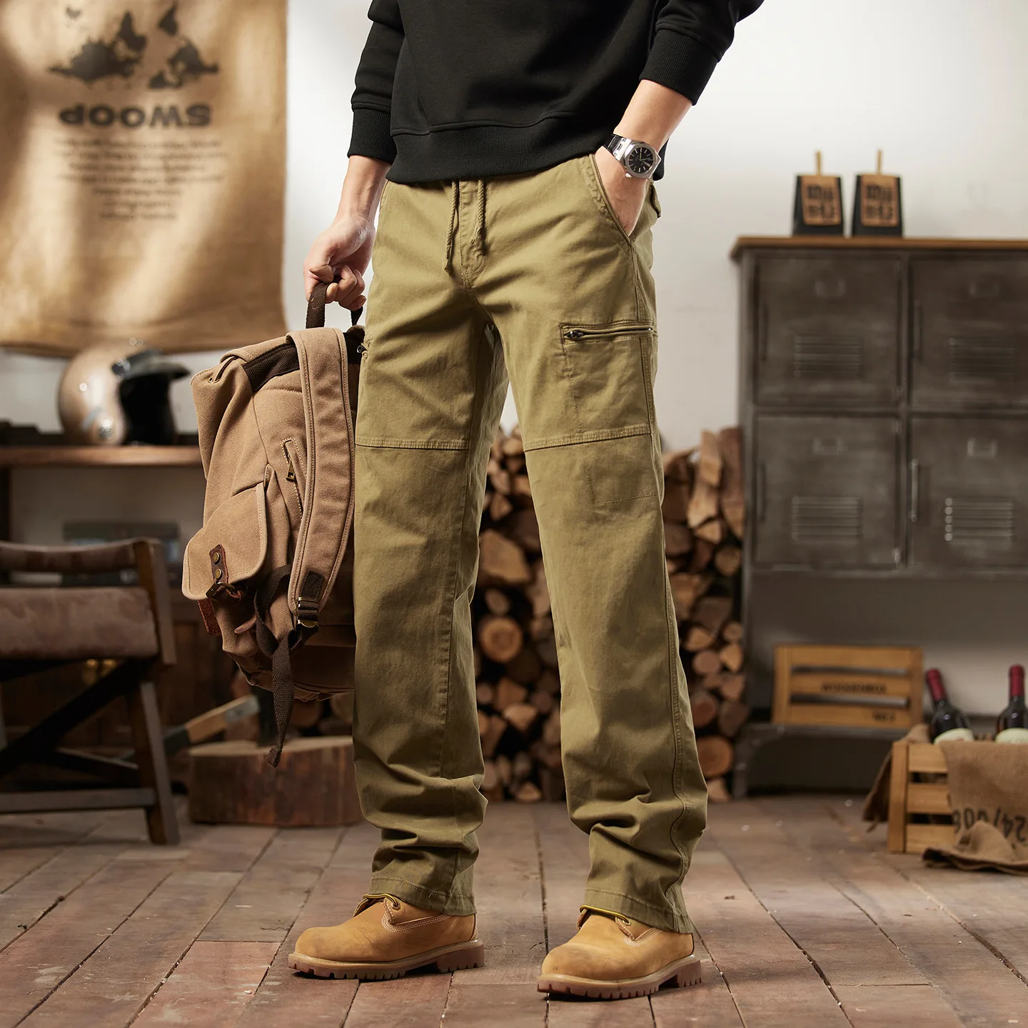 

Spring and Summer New Men's American Retro Casual Pants Outdoor Mountain Trend Men's Multi-pocket Tied Feet Trendy Overalls