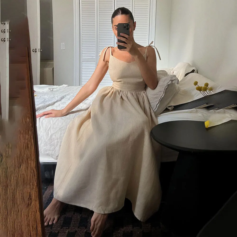 

Long Dress V-neck Women 2025 Strap Backless Dress Sexy New Elegant Women Clothing Vintage Style