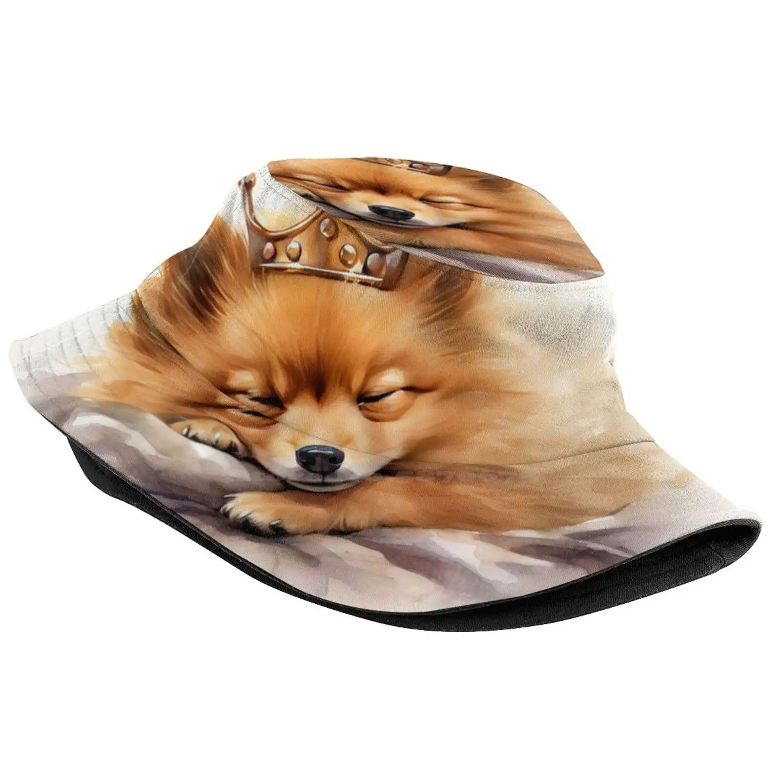 Pomeranian Princess Or Prince - Cute Watercolor Kingly Art Sun Cap Fisherman Hat Bucket Hats Pomeranian King Pom Pom With Crown