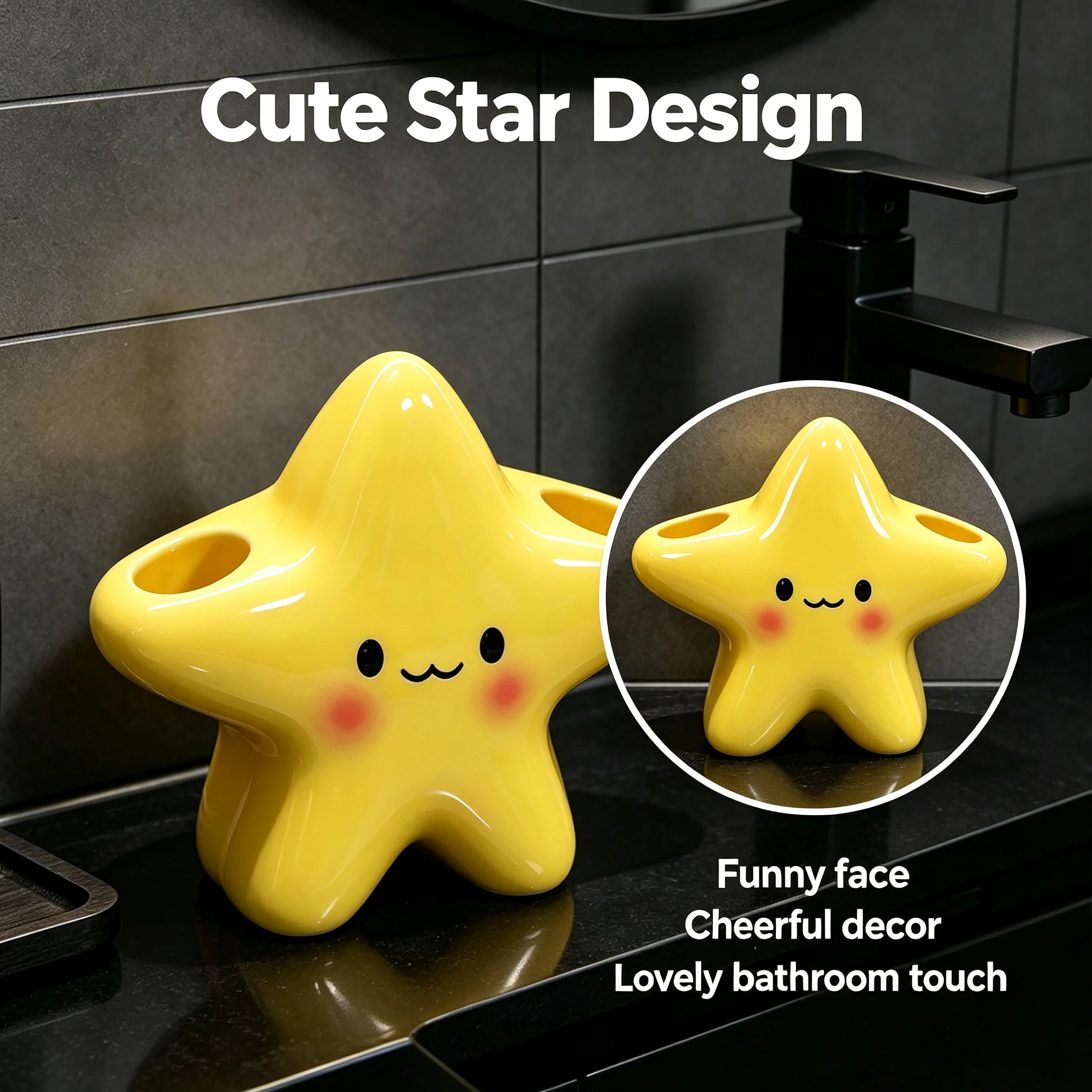 Smile Star Toothbrush And Toothpaste Holder Integrated Multi Slot For Adults And Kids Tidy Countertop