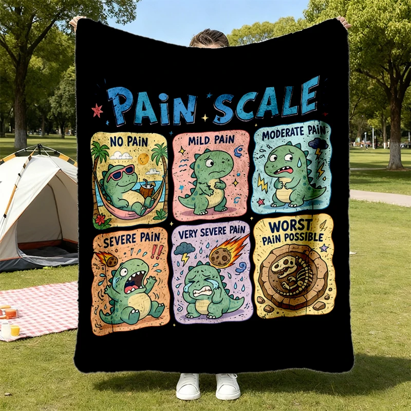 Dinosaur Pain Scale Chart Flannel Blanket, Funny Nurse Life Flannel Throw, Emergency Nurse Gift, Nursing School Grad, Hu