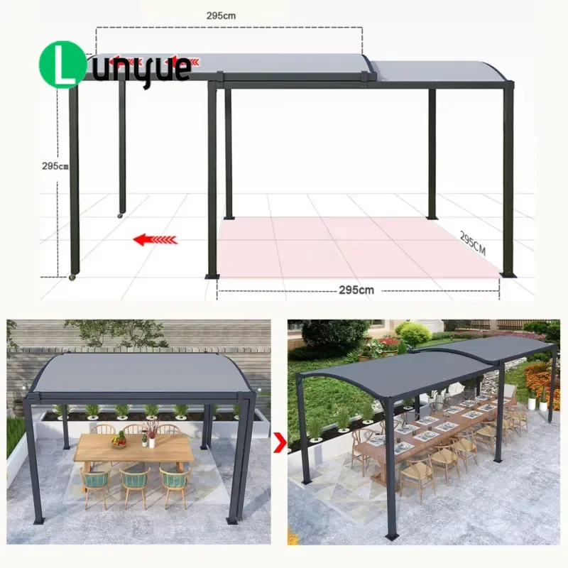 5.5m Hardtop Gazebo Waterproof Polyester Canopy Foldable Metal Pergola Retractable Sunshade for Garden Outdoor Patio