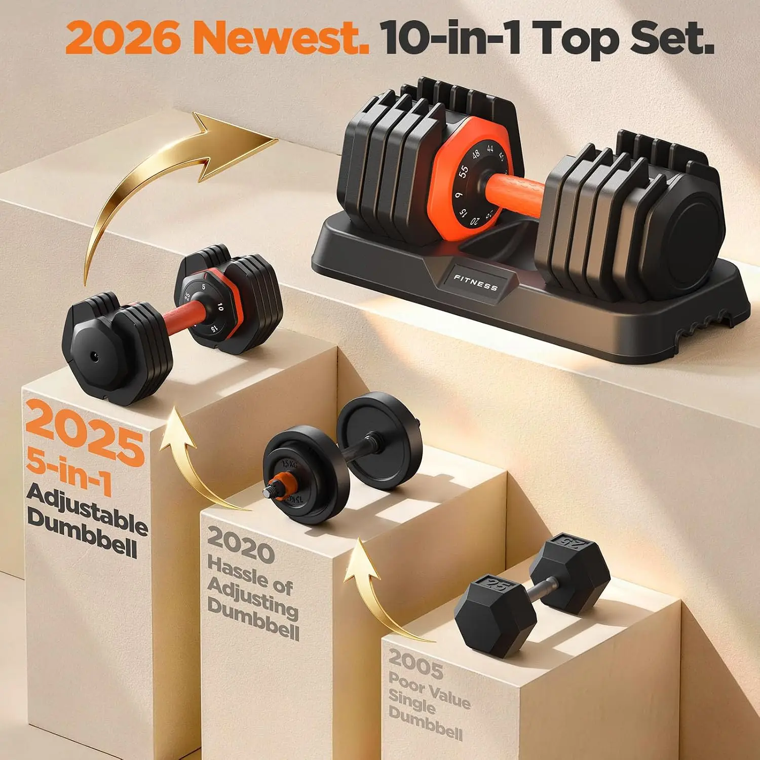 Adjustable Dumbbell Set 5-in-1 Weights with Storage Box, 25lbs Anti-slip Grip Home Gym, Customized