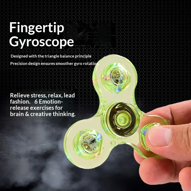 Fingertip  Gyro Crystal Led Luminous Transparent Flash Decompression Edc Rotating Fun Toys With Lights  Colorful  Surprise