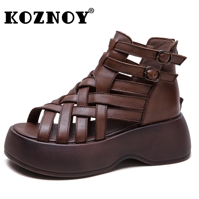 

Koznoy/лотные модные ботильоны из натуральной кожи 6 см, летние сандалии с открытым носком, женская обувь Мэри Джейн на танкетке и молнии на платформе