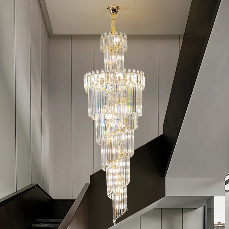

Staircase Crystal Chandelier Duplex Villa Livingroom Loft Apartment Loft Loft Loft Lift Empty Stairwell Rotating Long Chandelier