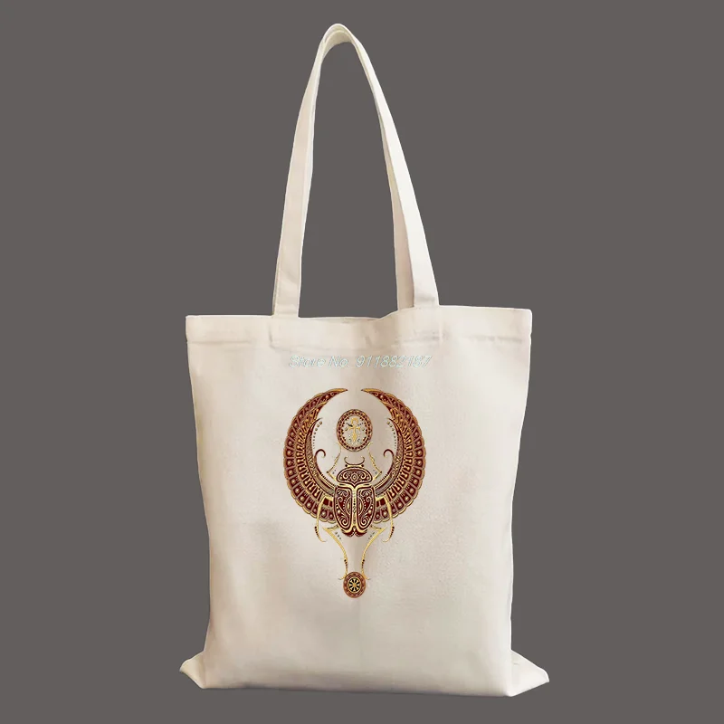 

Сумка через плечо с изображением египетского скарабея с красными крыльями и символом Анкх, холщовая сумка в стиле Харадзюку, модная летняя сумка-шоппер, сумка-тоут.