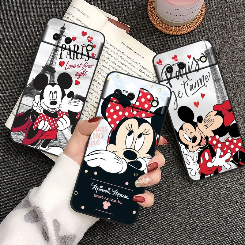 

Disney Mickey Minnie Love For Google Pixel 9 8 7A 7 6A 6 5A 5 4 4A XL 5G Black Silicon Shockproof Shell Soft Phone Case