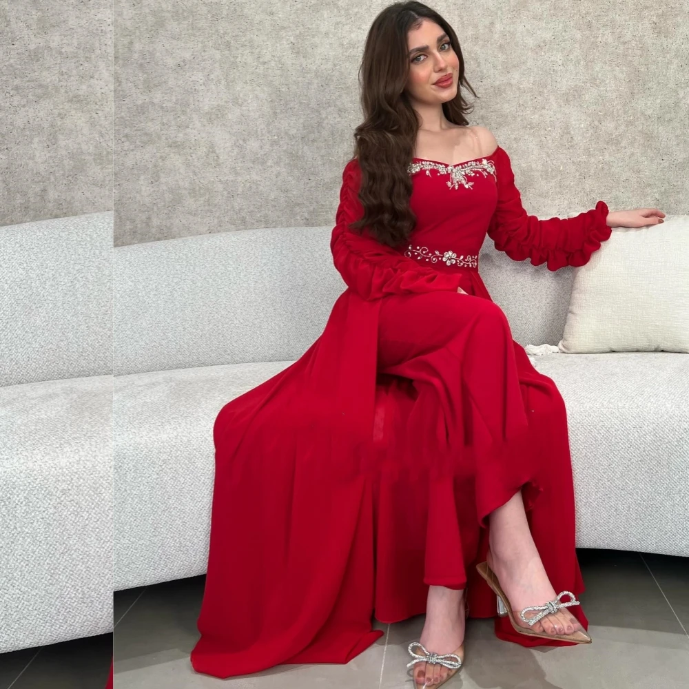 Jiayigong Satin Draped Beading Wedding Party A-line Off-the-shoulder Bespoke Occasion Gown Midi Dresses Saudi Arabia