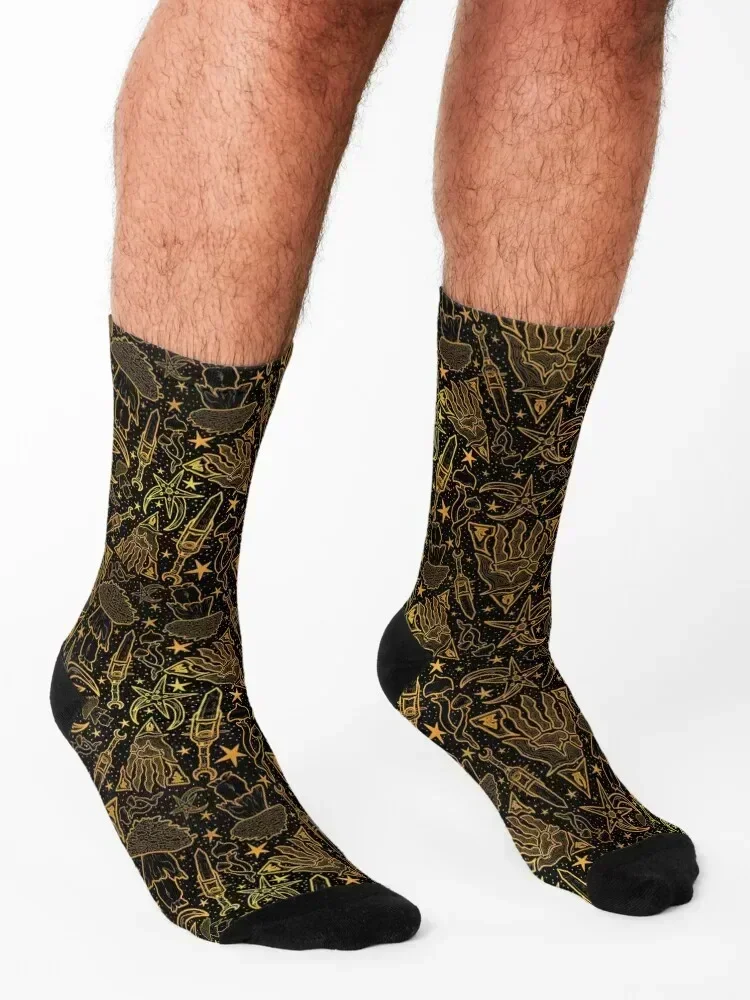جوارب Nerevar's Incarnate Morrowind Gold Pattern GOTY Edition مستوحاة من المخطوطات Elder Online Fantasy RPG Dunmer Socks