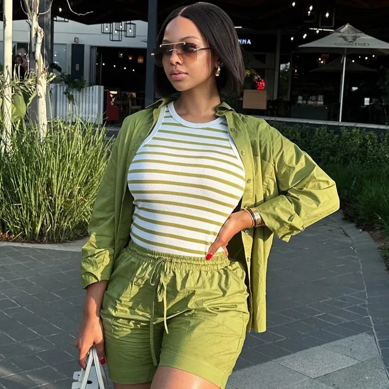 

Shorts Set Pant Women Two Piece Sets Matching Sets Y2k Streetwear Shirt Tops Short Pants High Elastic Waist Lace Up 2025 Jogger