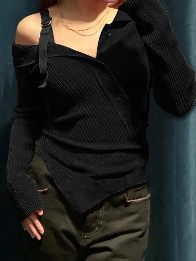 

Eza Nevjrh Asymmetrical Knitted Open Cardigan Women's oulder Bared Design Spring Faion Commute Sle Long Sve V-Ne