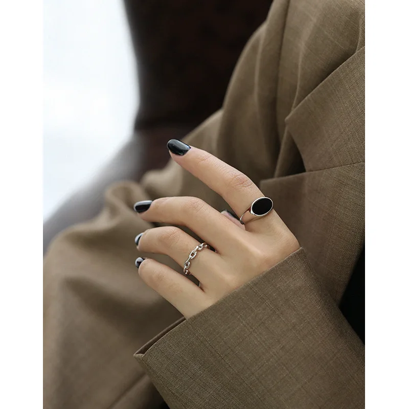 Keisha Lena New Delicate Polishing Stainless Steel Glossy Black Ring Minimalist Fine Jewelry For Women Man Party Gift 2023 Trend