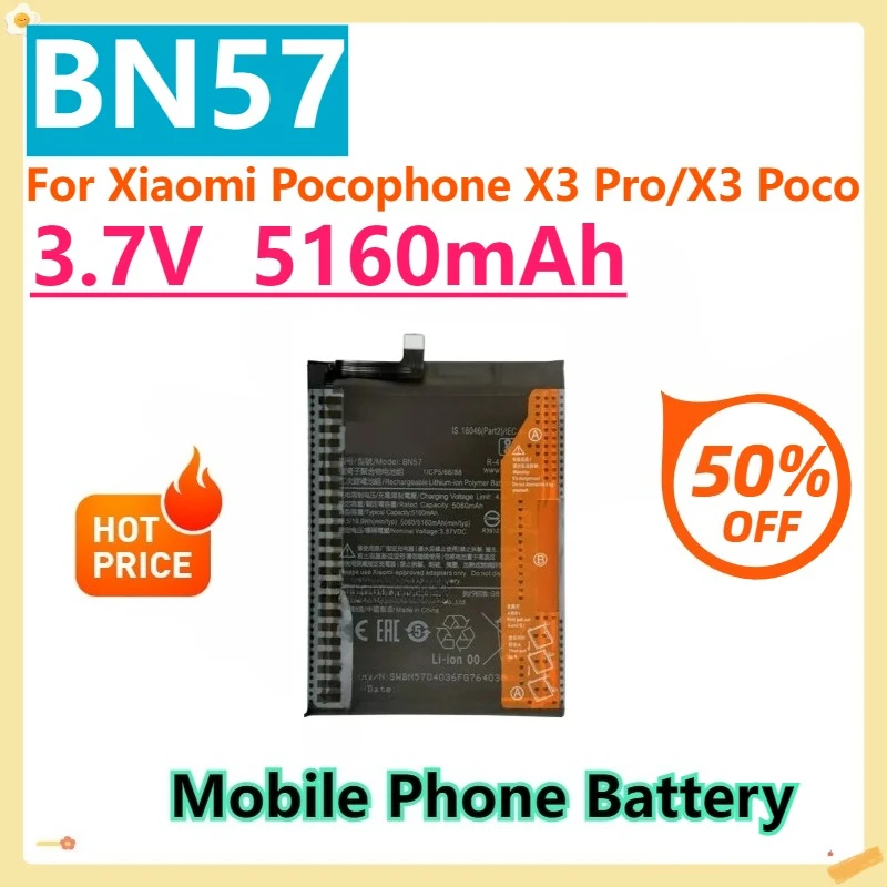 

For Xiaomi Pocophone X3 Pro/X3 Poco Phone BN57 5160mAh Replacement Batteries