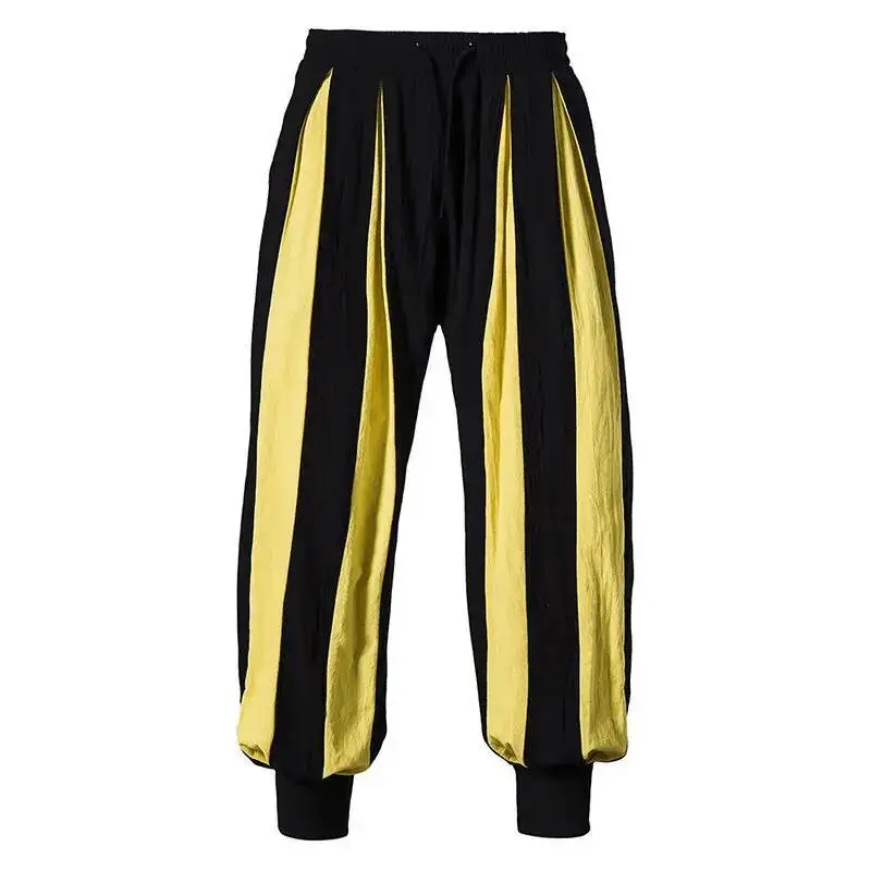Spring Men's For Casual Pants And Summer, Fashionable Cotton Linen Color Blocked Casual Pants, Lantern Pants For Men
