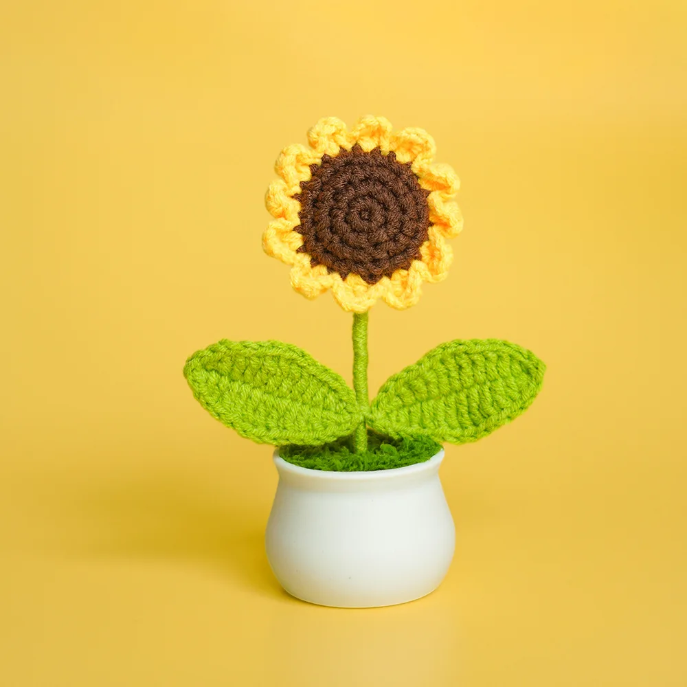 

Finished Handwoven Sunflower Bouquet Knitting Simulation Flower Crochet Gift Diy Valentine's Day Office Home Potted Decoration