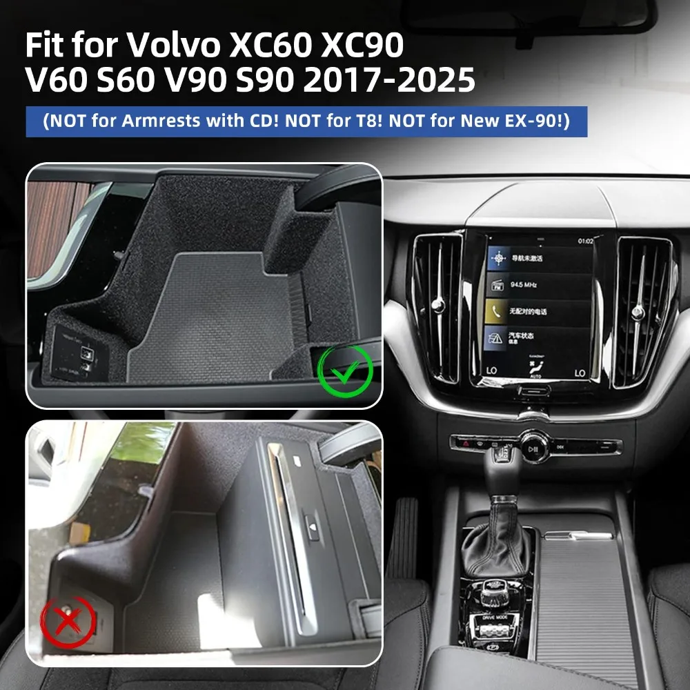 Car Center Console Armrest Secondary Organizer Tray for Volvo XC60 XC90 V60 S60 V90 2017-2025 Car Multifunctional Storage Box